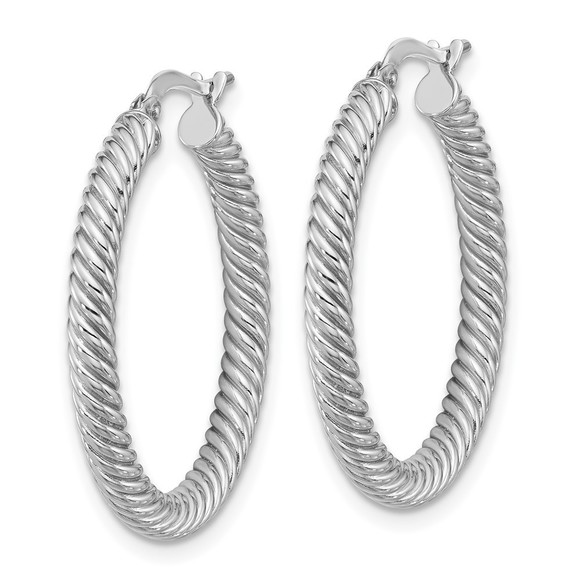 14k 3x20mm White Gold Twisted Round Hoop Earrings - Picture 4 of 4